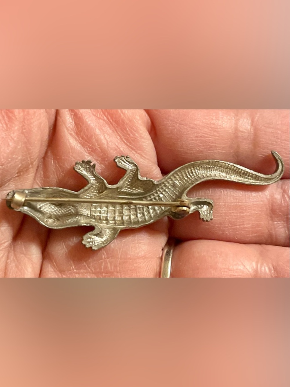 Alligator Brooch Pin in Silver with Red Eyes - Women's Jewelry - Picture 2 of 2